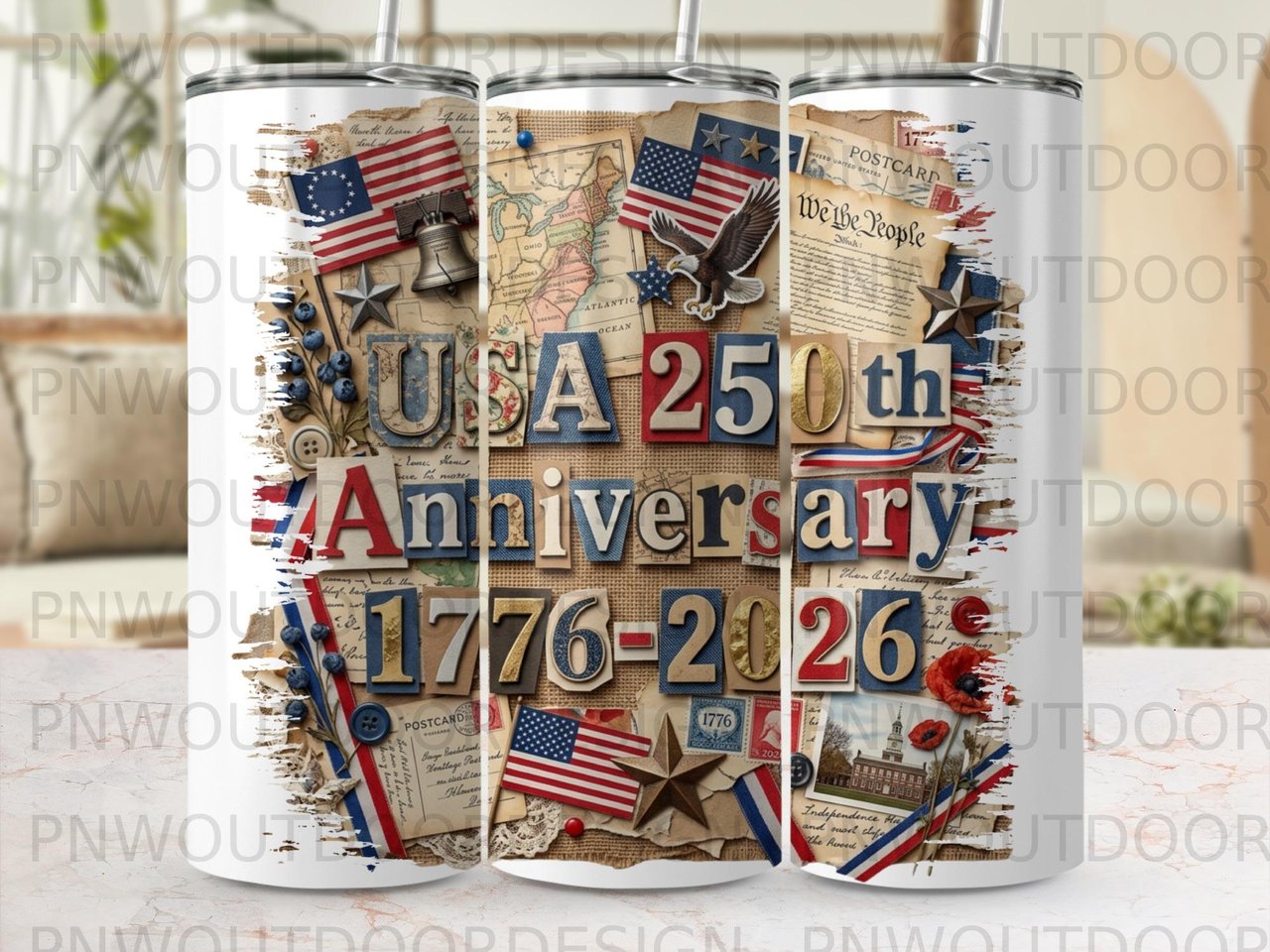 USA 250th Anniversary Tumbler Wrap Design, Patriotic Sublimation PNG 1776-2026, Vintage Americana Digital Download File