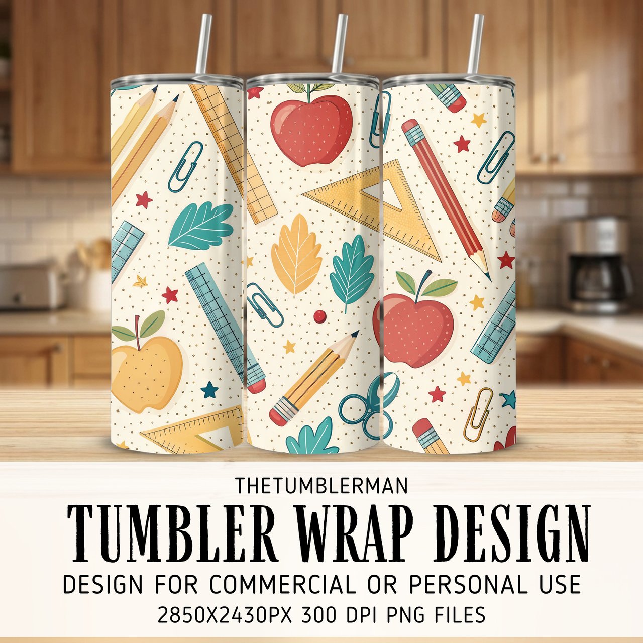 Whimsical School Supplies Digital Pattern Size Bundle Png