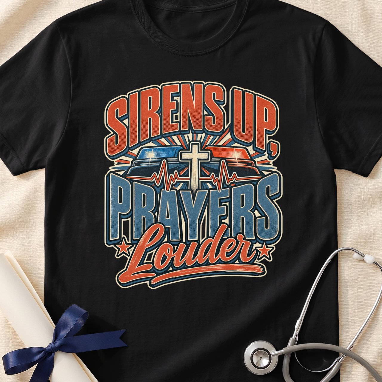 Sirens Up Prayers Louder Police officer T-Shirt