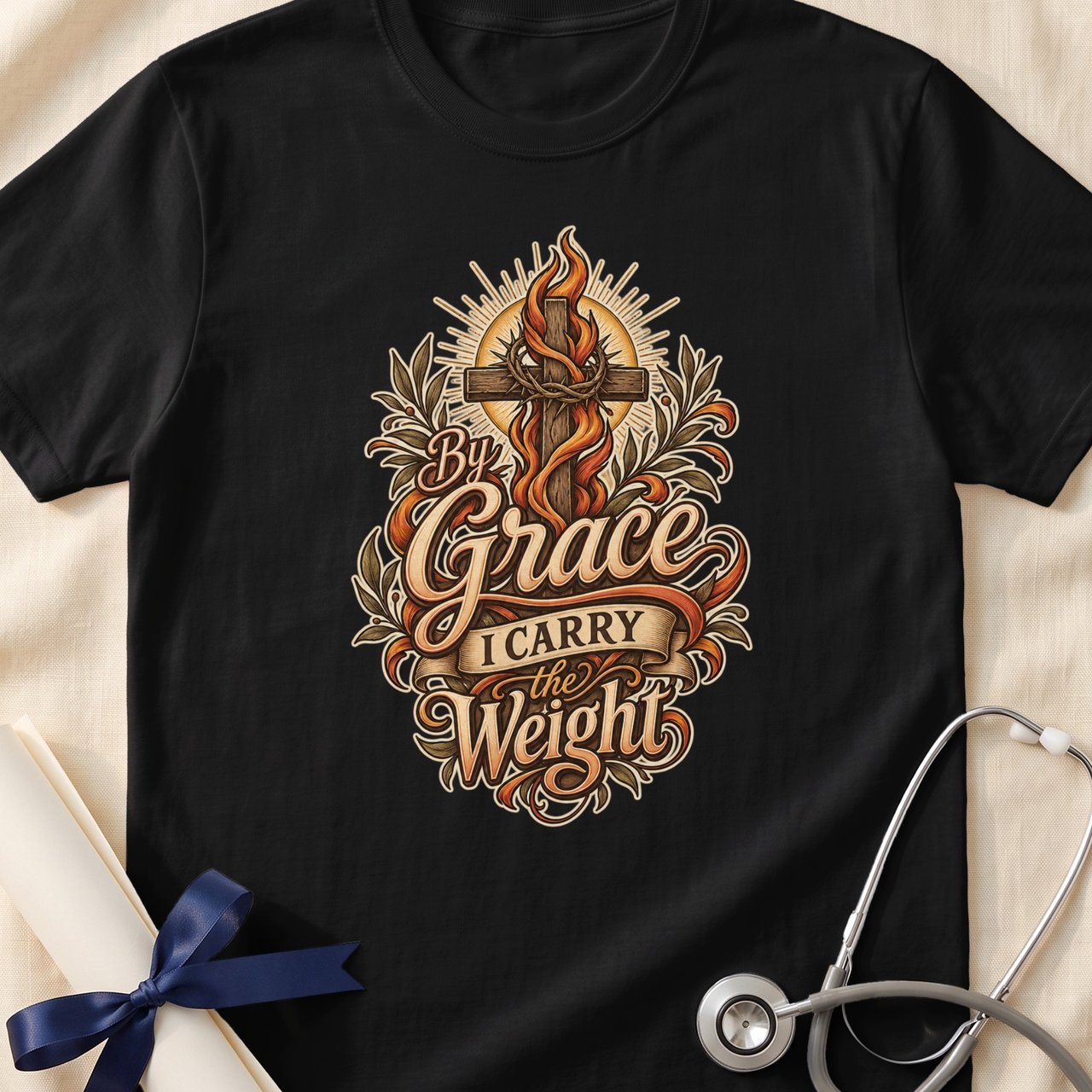By Grace I Carry the Weight Christian Shirt