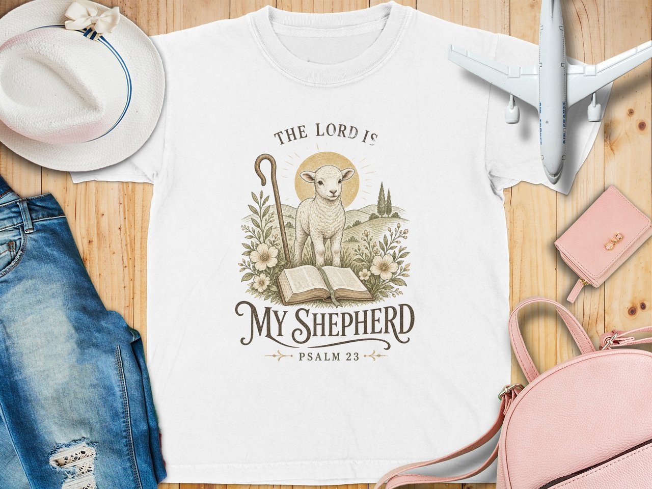 The Lord Is My Shepherd Psalm 23 Bible Verse Christian Youth T-shirt, Vintage Lamb Religious Faith Graphic Tee