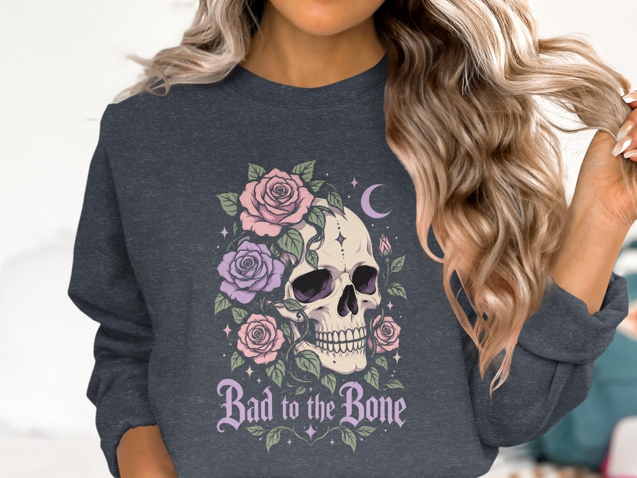 Bad to the Bone Floral Skull Tee or Sweatshirt