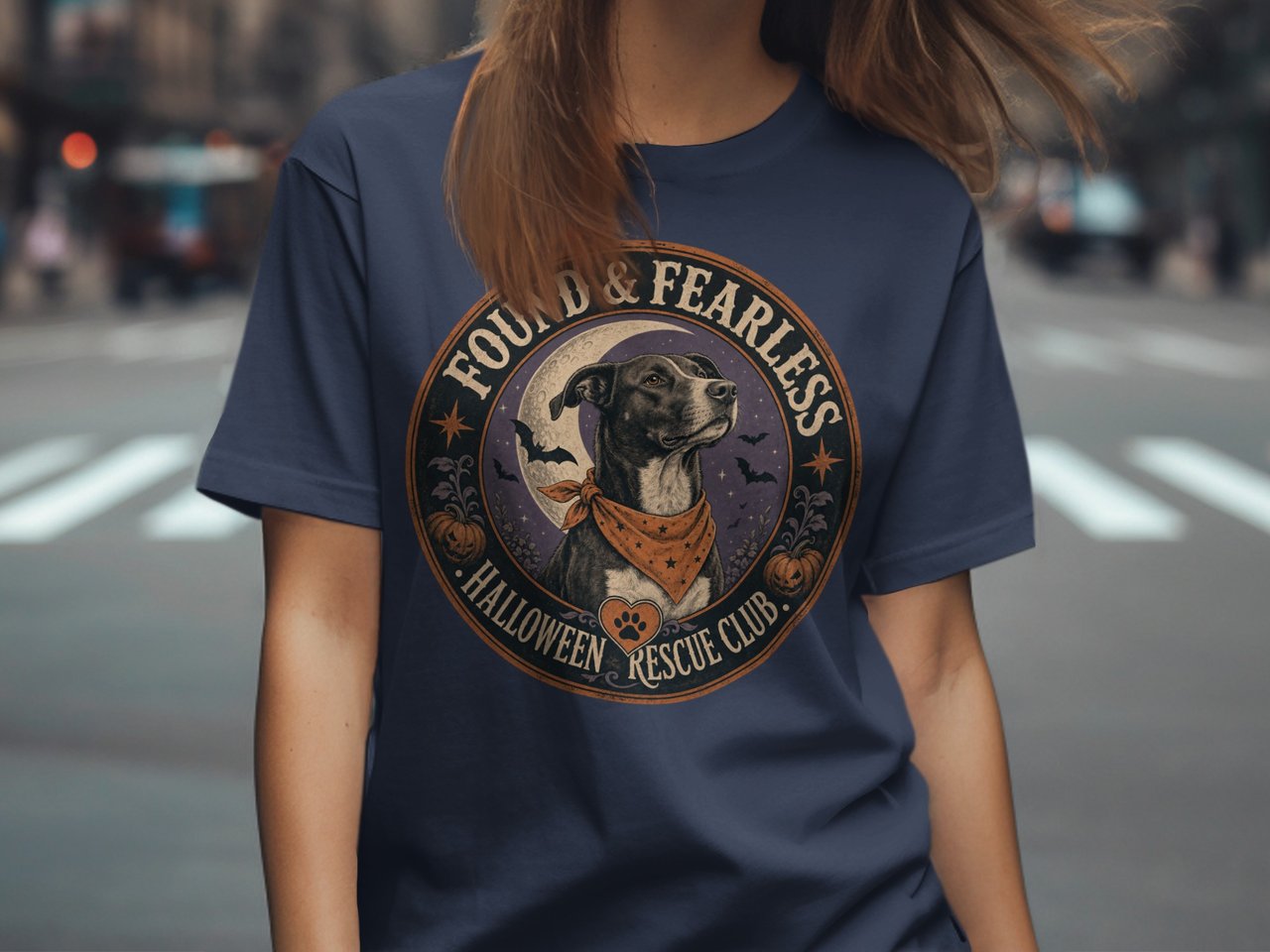 Found & Fearless Halloween Dog T-Shirt, Vintage Dog Rescue Club Spooky Moon Bat Puppy Tee, Fall Pet Mom Gift