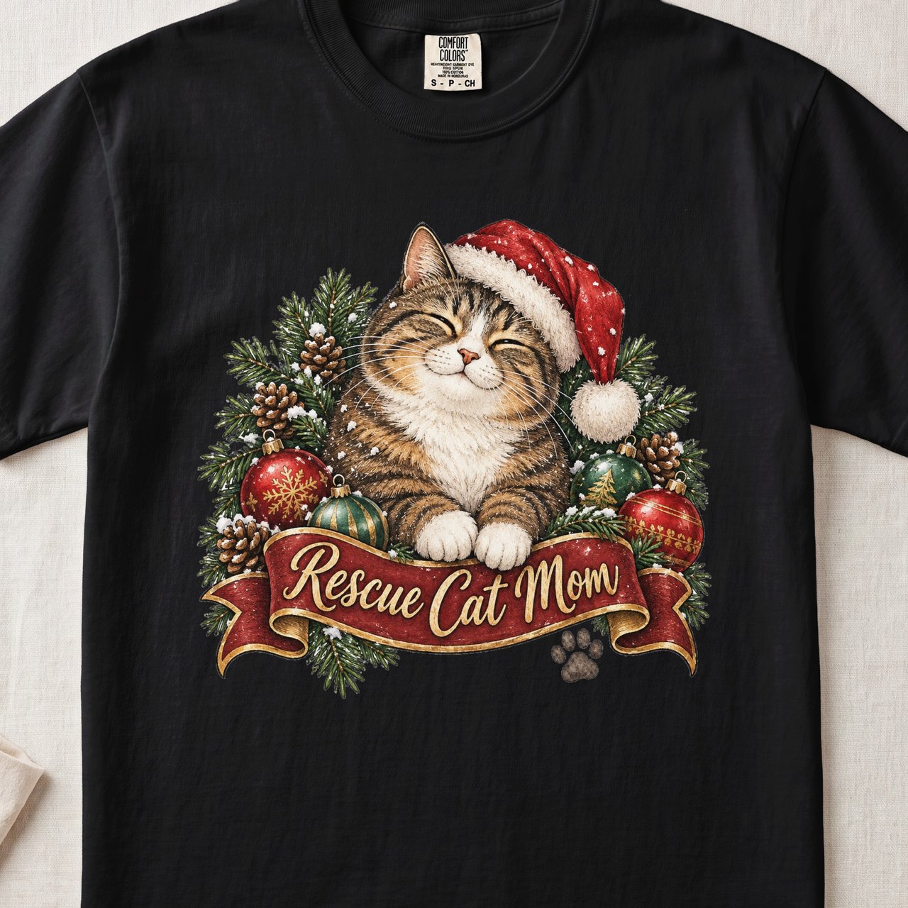 Rescue Cat Mom Christmas Shirt – Vintage Holiday Cat Mom Tee