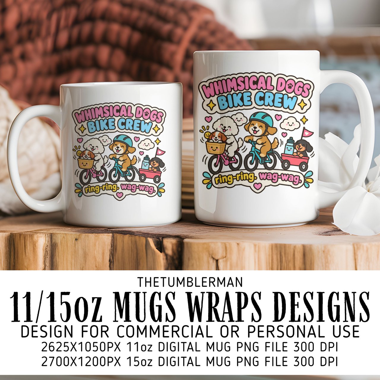 Whimsical Dogs Bike Crew Mug Wrap