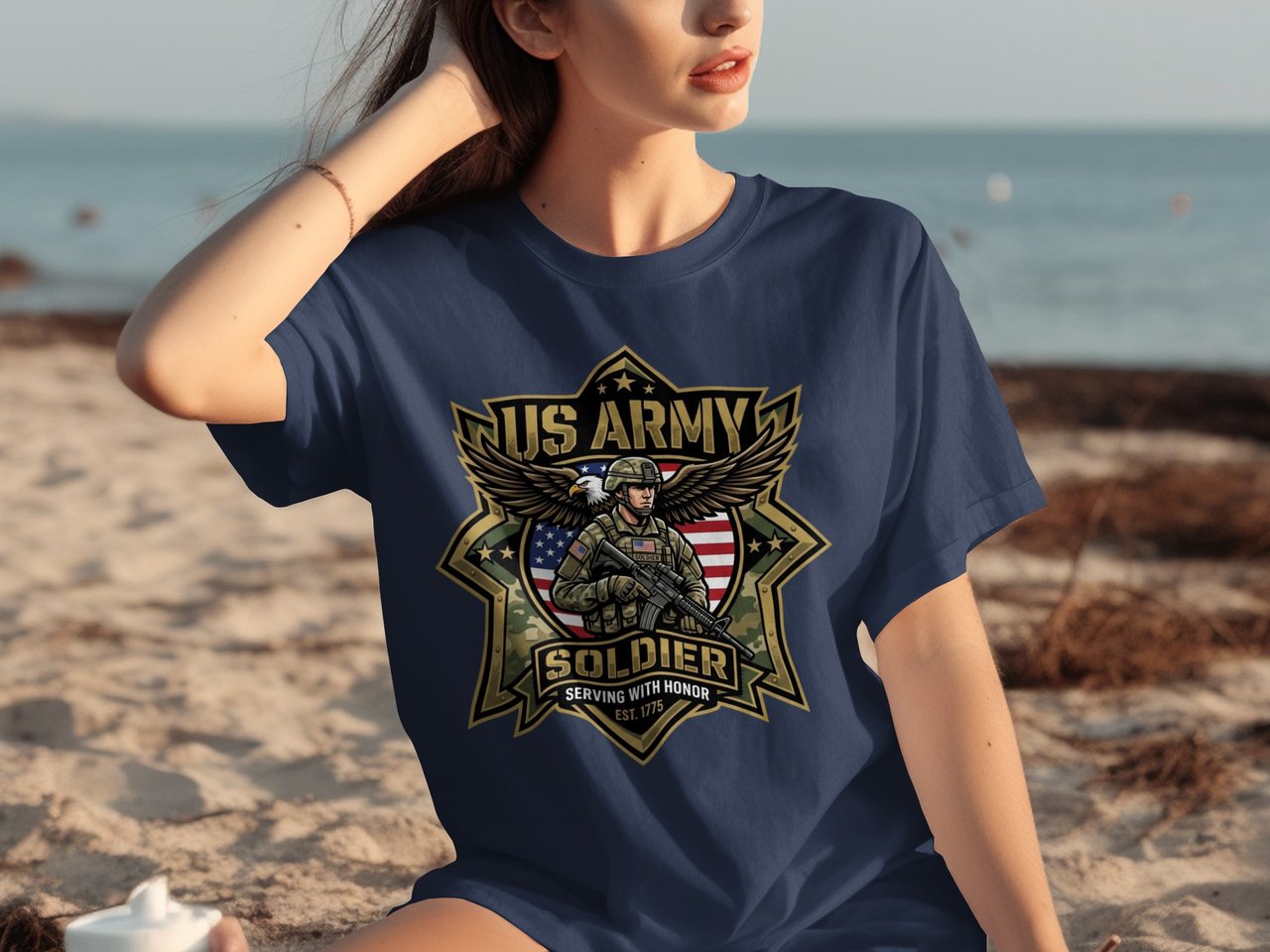 US Army Soldier Serving with Honor T-Shirt | Patriotic Military Veteran Gift | American Pride Eagle Flag Graphic Tee