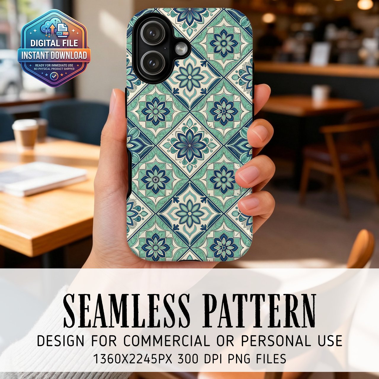 Teal Floral Mosaic Digital Download