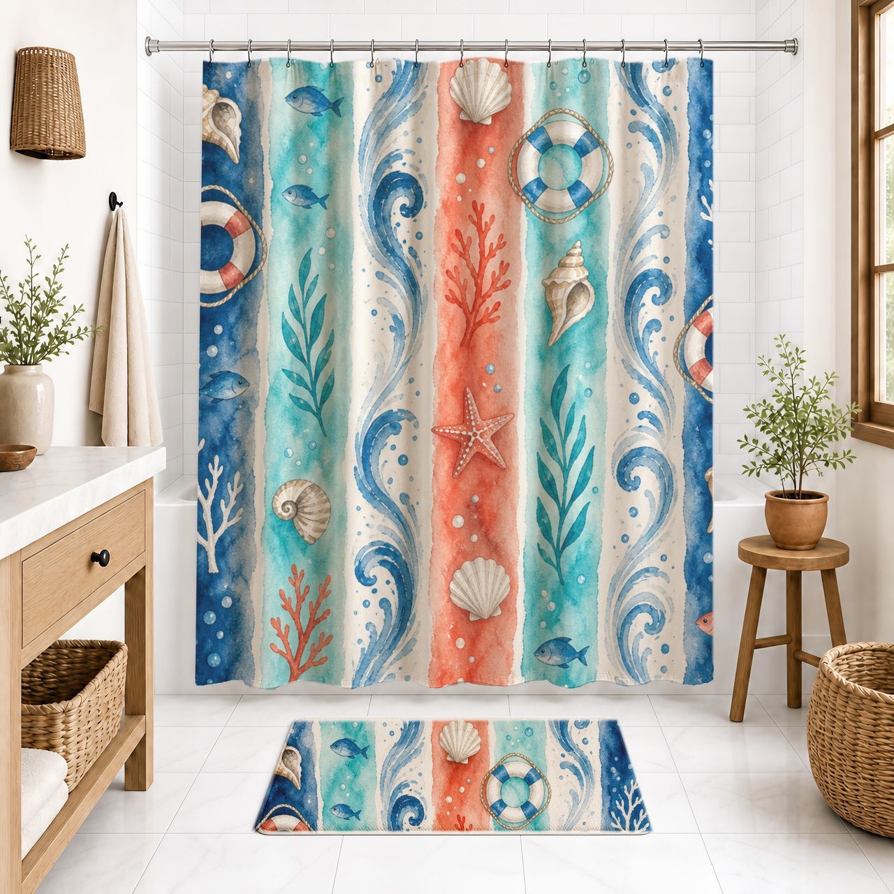 Oceanic Whimsy Watercolor Shower Curtain