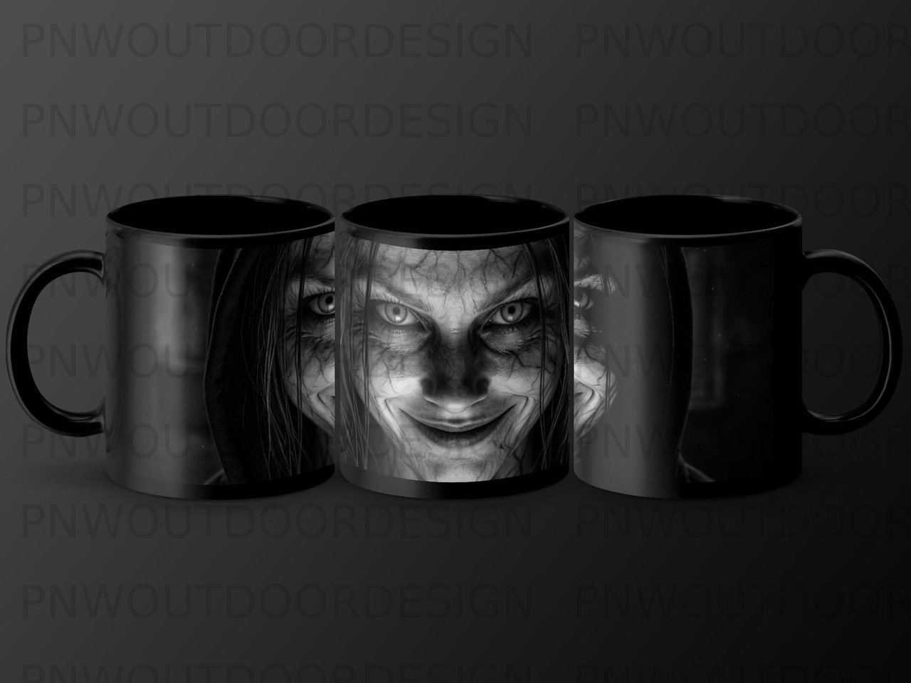 Horror Mug Wrap Digital Design, Scary Creepy Face Sublimation PNG, Halloween Spooky Goth Coffee Cup Gift, Dark Aesthetic Digital Download