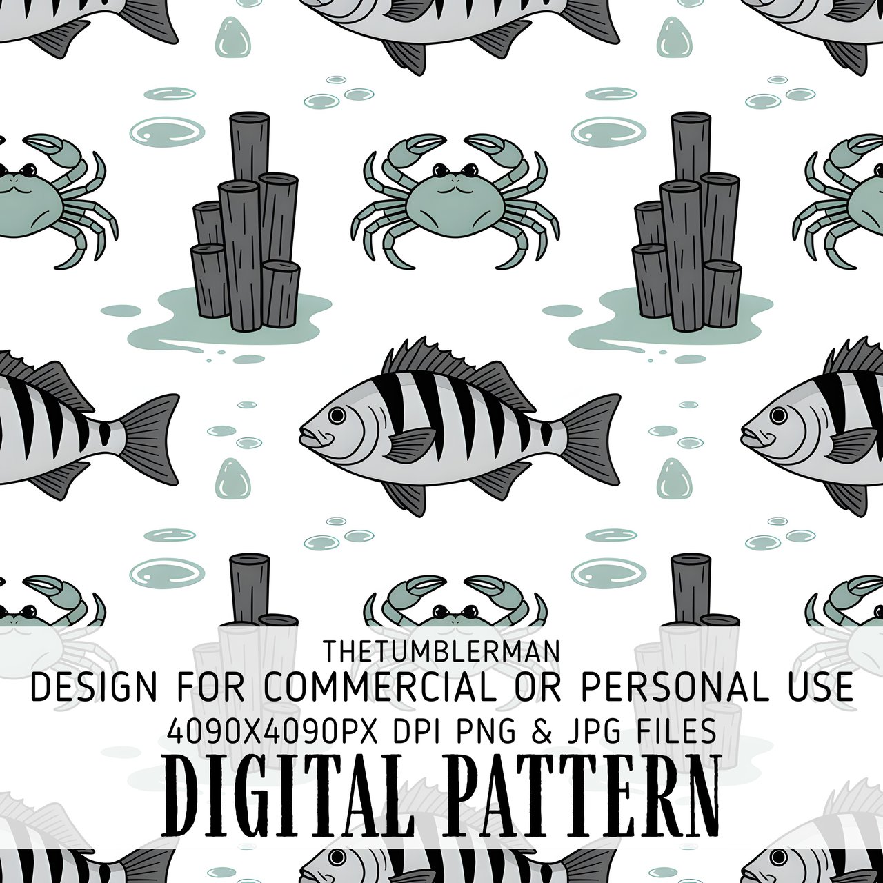 Digital Fish Pattern, Crab Pattern, Sea Life Pattern, Ocean Animals, Seamless Pattern, Digital Paper, Digital Bundle, Commercial Use Pattern