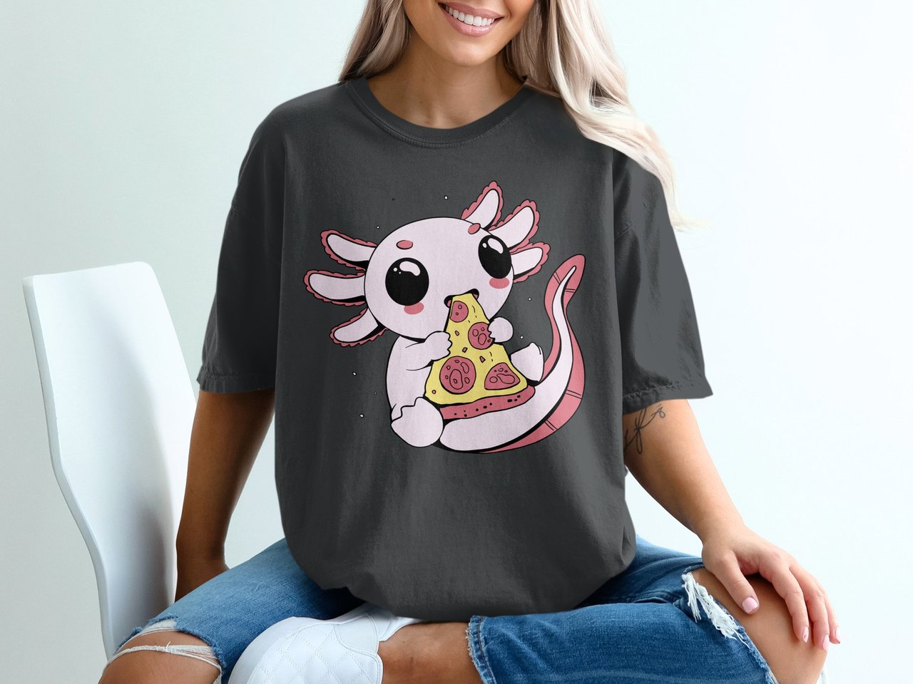 Kawaii Axolotl Pizza Lover T-Shirt
