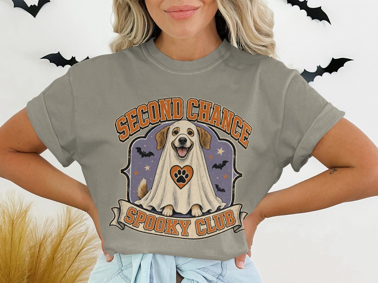 Second Chance Spooky Club Dog Ghost Halloween T-Shirt | Vintage Retro Spooky Dog Lover Tee | Pet Adoption Rescue Gift
