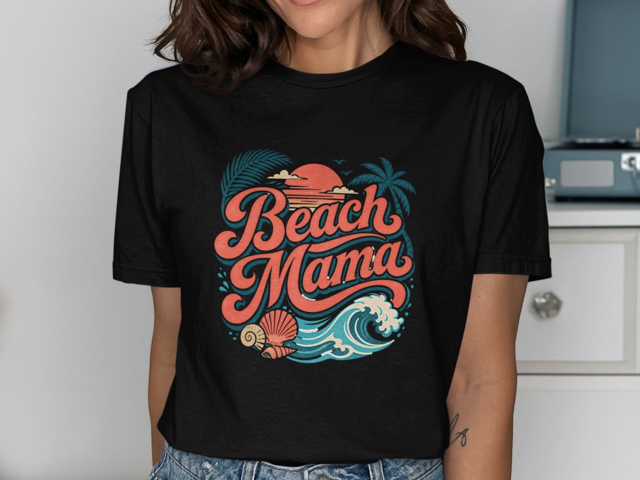 Beach Mama Retro Shirt, Vintage Tropical Beach Mama Tee, Summer Vacation Gift for Her, Coastal Mom Life Top, Groovy T-Shirt