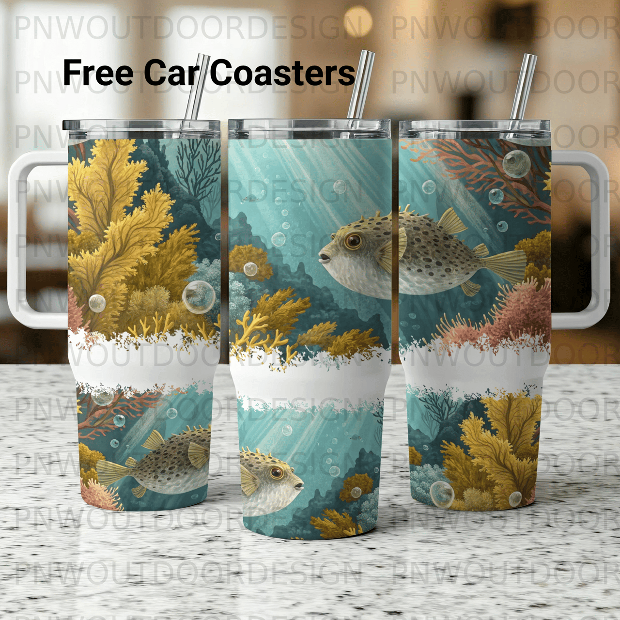Pufferfish Ocean Tumbler Wrap Digital Design 40oz | Seamless Distressed Marine Life Sublimation PNG for Tapered Tumbler