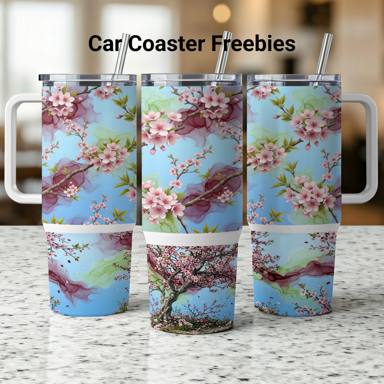 40oz Cherry Blossom Tumbler Wrap Sublimation Design, Pink Floral Digital PNG, Spring Sakura Flower Tree Tumbler File