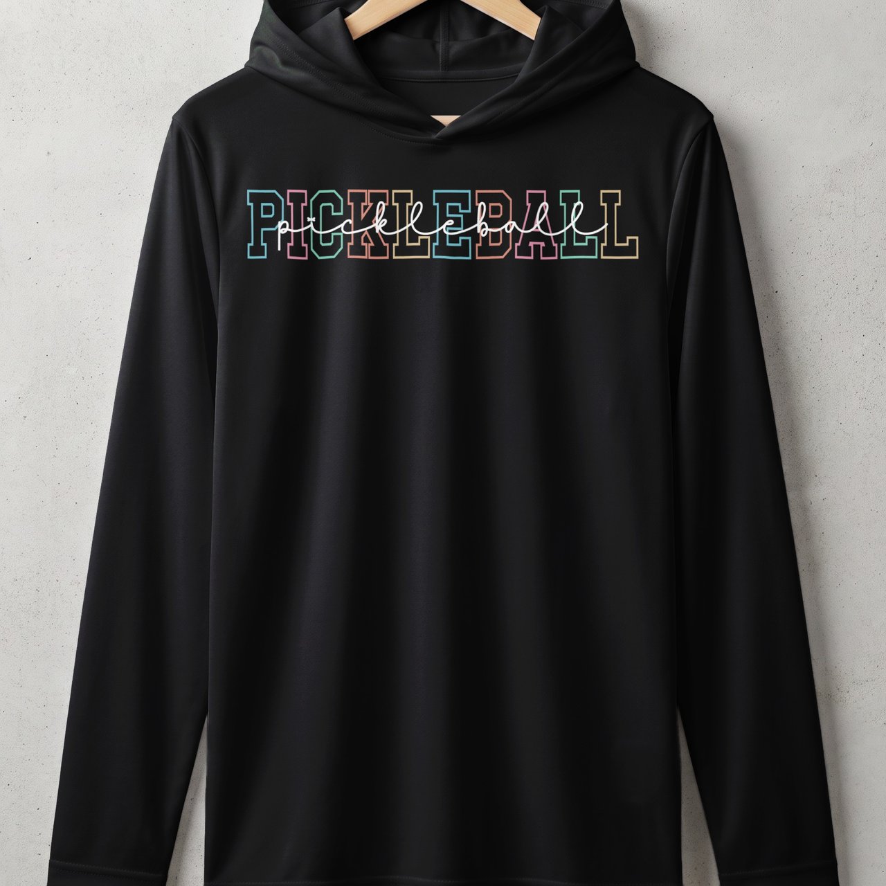 Pickleball Sport-Tek Performance Hood, Colorful Retro Varsity Collegiate Pickleball, Lightweight Hoodie