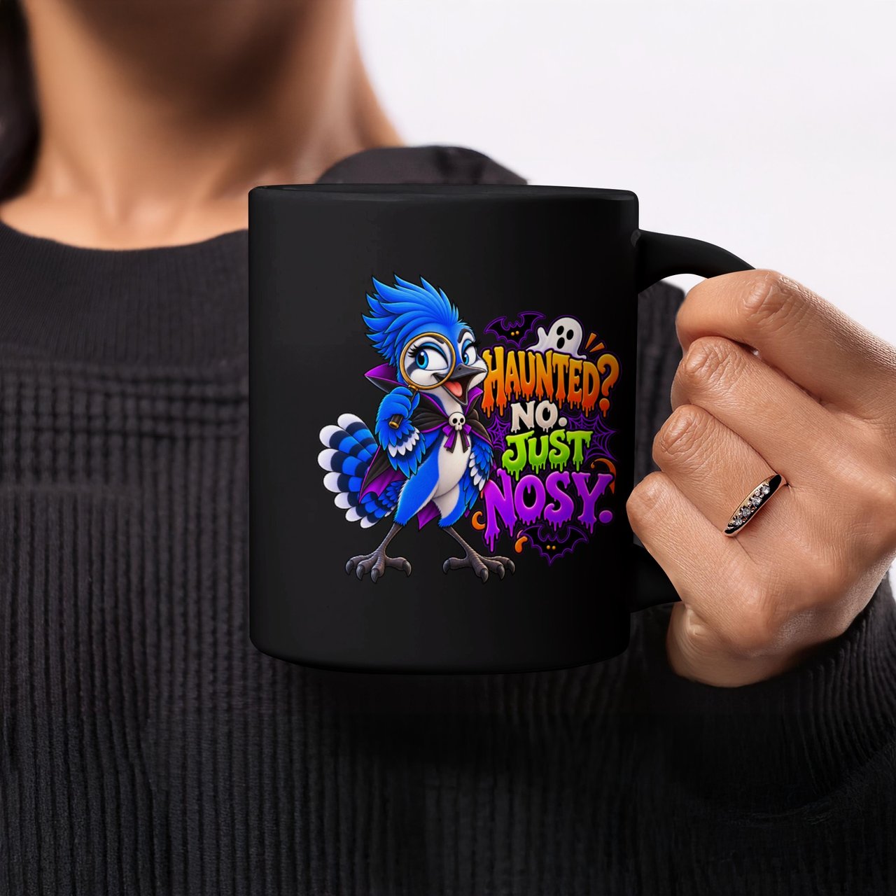 Haunted No Just Nosy Blue Jay Mug