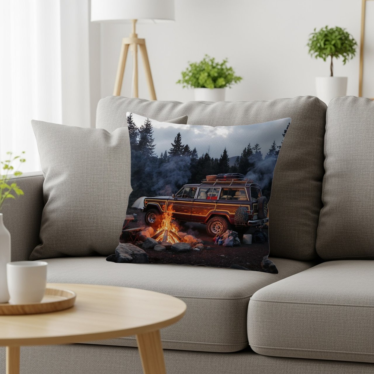 Waggy Pillows and Pillow Cases, Grand Wagoneer Camping Decor, SUV Lover Gift, Wood Panel Decor, Car Enthusiast Pillowcase