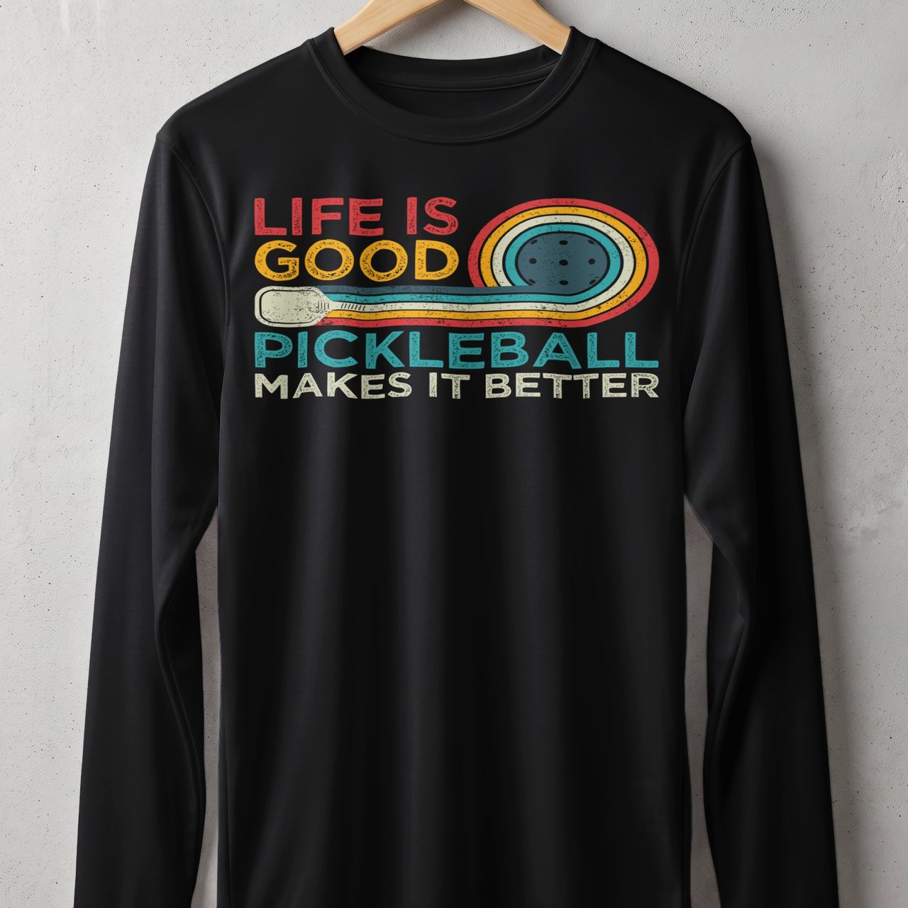 Pickleball Sport-Tek Long Sleeve Tee, Life Is Good Pickleball Makes It Better Graphic, Sun Shield Shirt