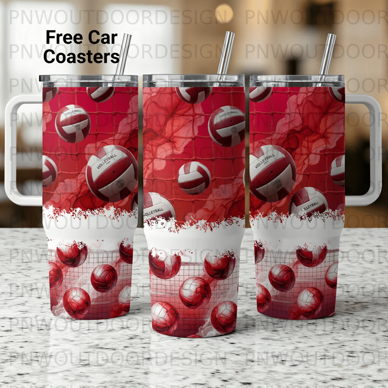 Volleyball Sublimation Design 40oz Tumbler PNG Seamless Distressed Tapered Wrap Digital File with Free Car Coaster Print