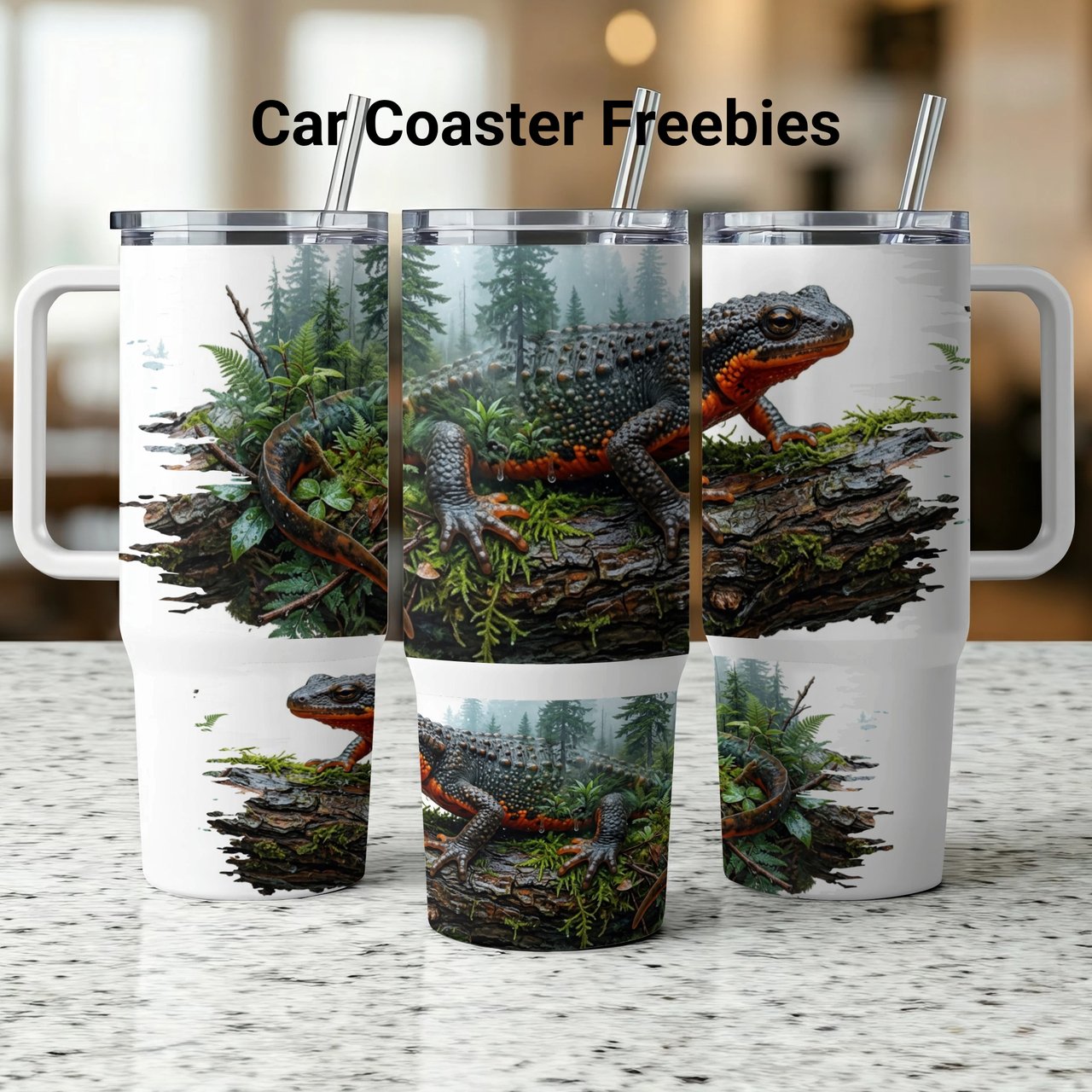 Realistic Red Bellied Newt 40oz Tumbler Wrap Digital Design, Amphibian Forest Sublimation, Naturecore Wildlife Animal Gift