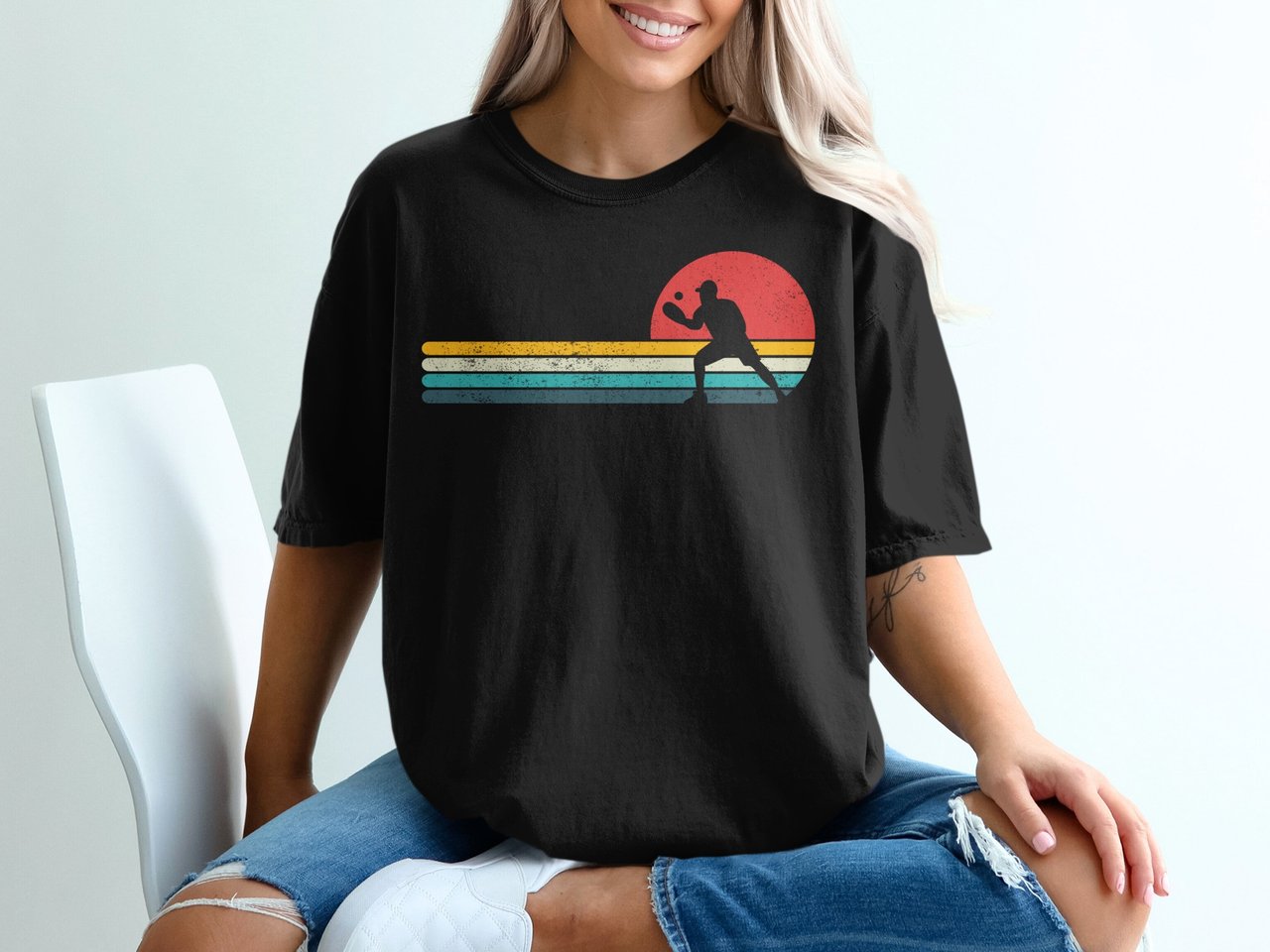 Pickleball Comfort Colors Shirt, Retro Sunset Player Silhouette, Vintage Graphic Tee