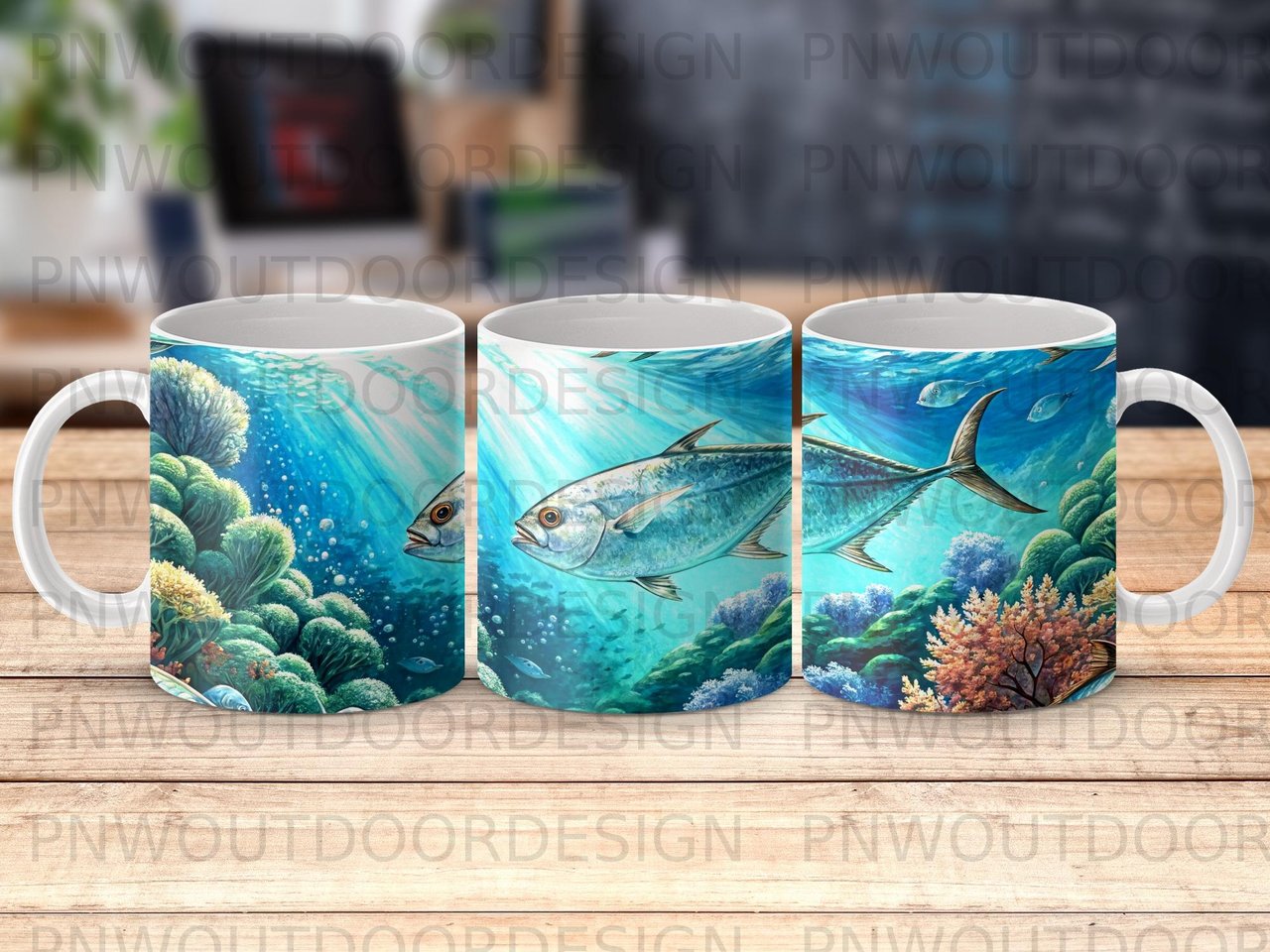 Mahi Mahi Mug Sublimation Wrap Digital Design, Ocean Life Fish Art 11oz 15oz Mug Wrap PNG, Coastal Fishing Gift for Him