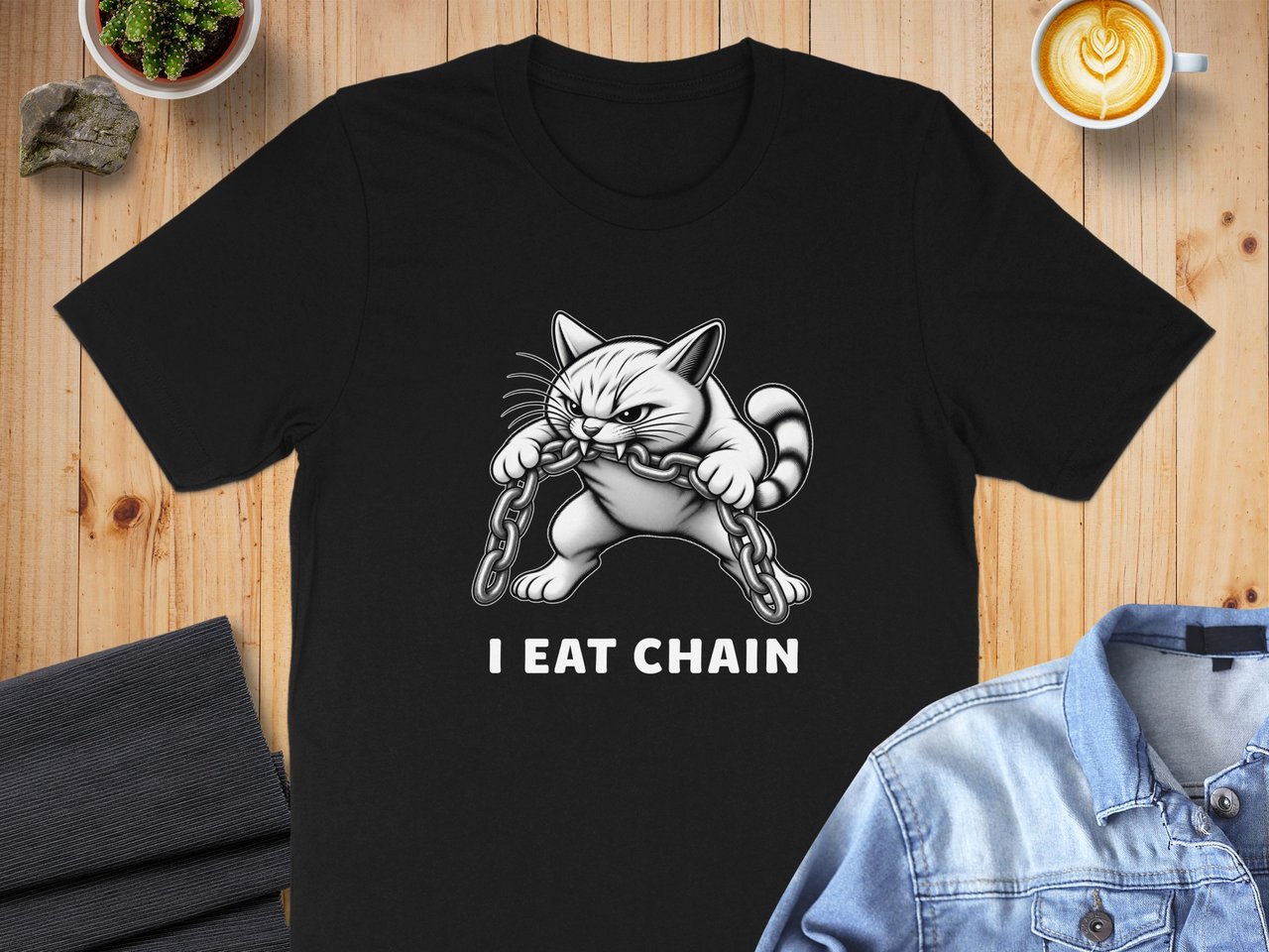 I Eat Chain absurd brain rot Cat Tee