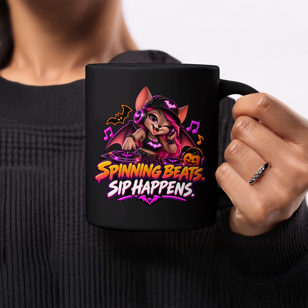 Spinning Beats Sip Happens Mug