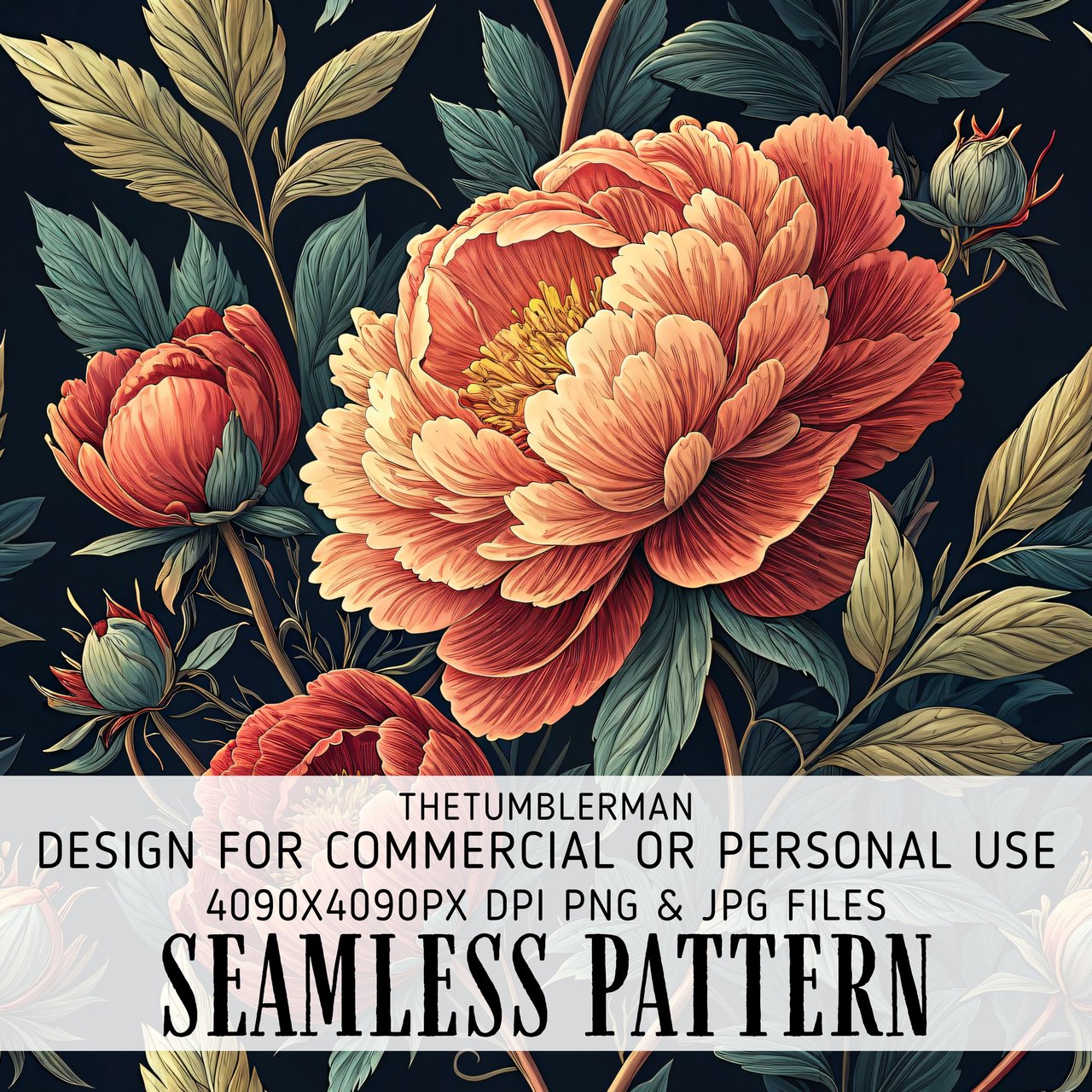 Peony Flower Tumbler, Digital Paper, Watercolor Floral Background, Junk Journal, Printable Tumbler PNG, Digital Scrapbooking Paper