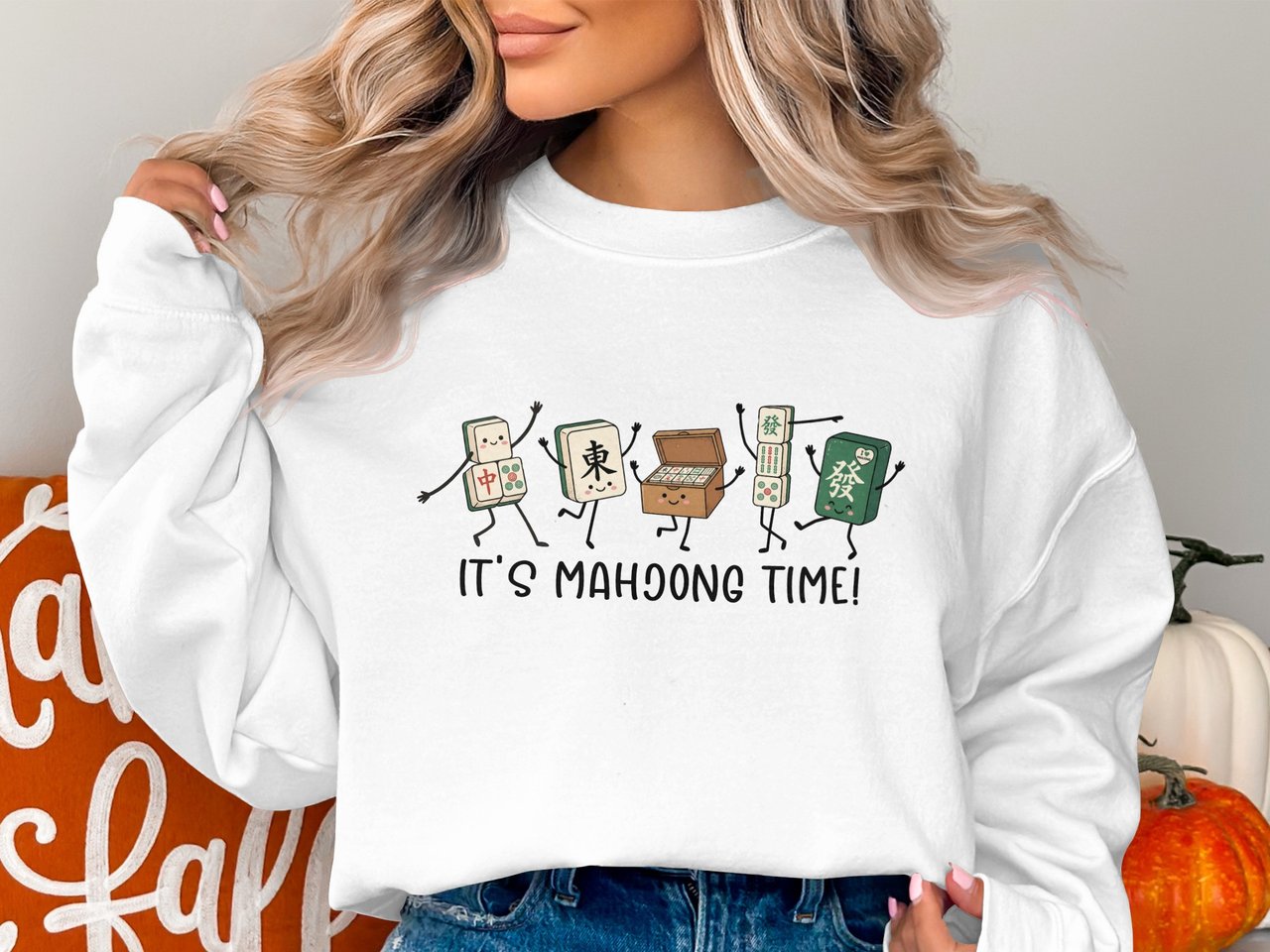 Cute Mahjong Time Graphic Print, Funny Dancing Mahjong Tiles Art, Kawaii Board Game Lover Gift, Asian Tile Game Night Decor