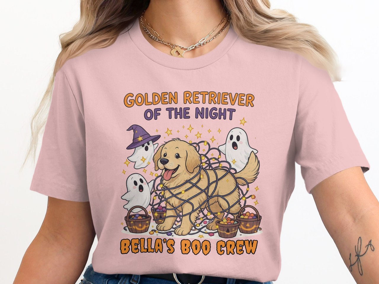 Cute Golden Retriever Halloween Sweatshirt, Spooky Ghosts and Candy, Dog Lover Fall Apparel, adult and kid size t-shirts