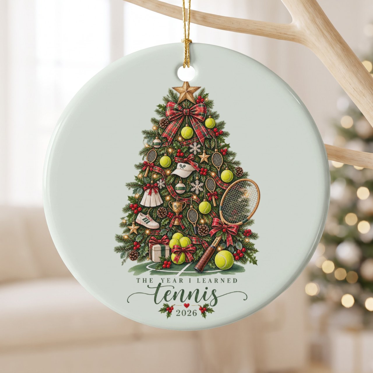 Tennis Christmas Ornament 2026 Keepsake, Preppy Holiday Tree Decor, Tennis Player Coach Gift, Sport Lover Christmas Tree Hanging Decoration