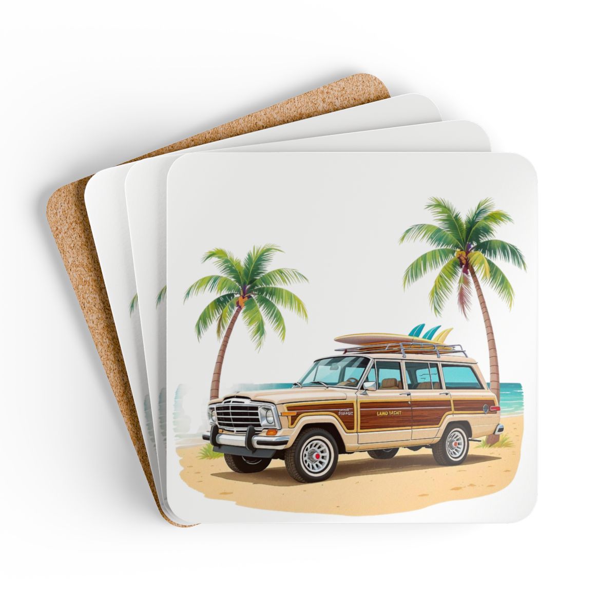Grand Wagoneer Corkwood Coaster Set, The Waggy Beach Vibes, Car Lover Gift, Housewarming Gift, Drink Coasters, Beach Decor