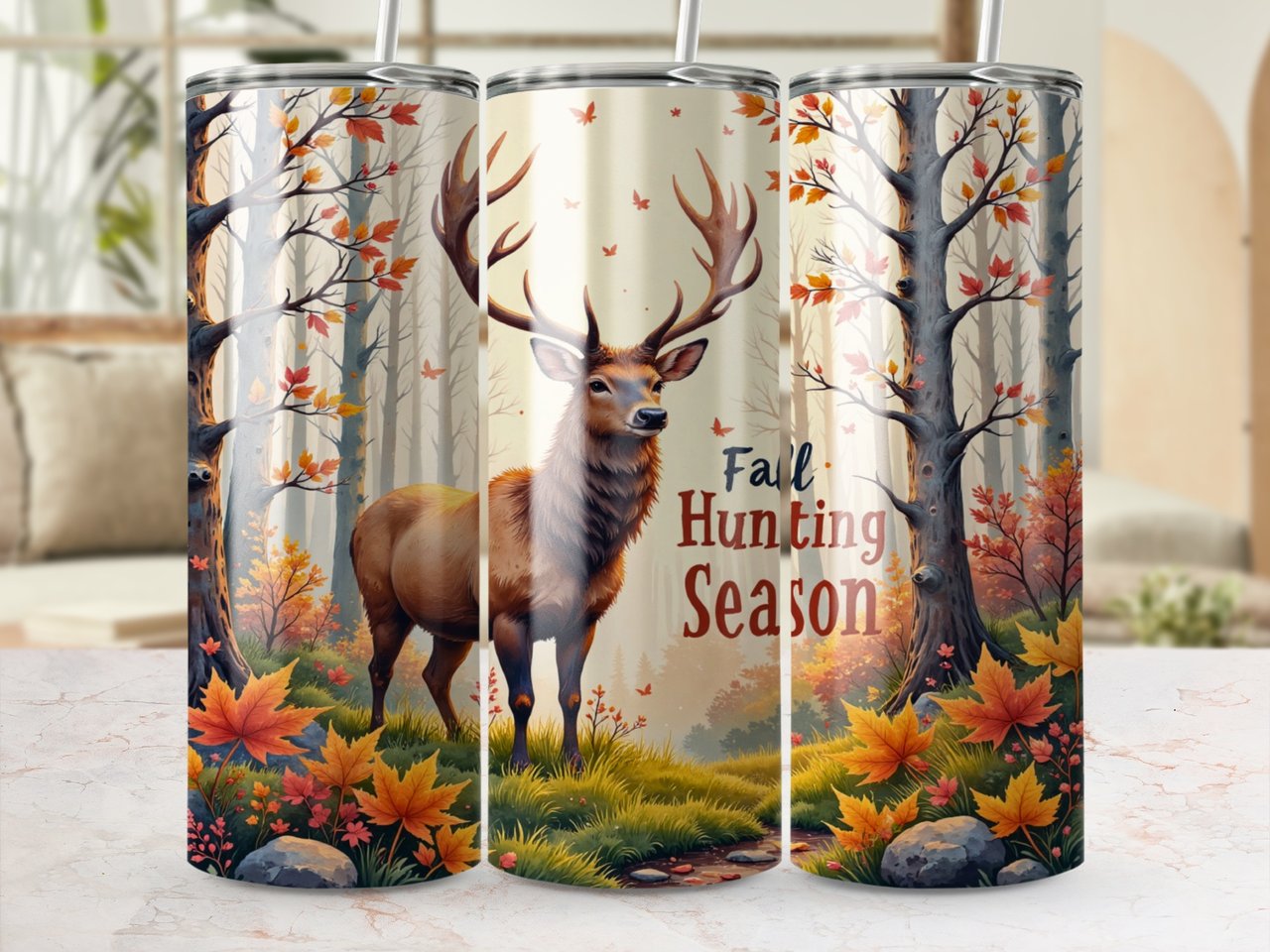Fall Hunting Season, Deer 20oz Tumbler Wrap, Autumn Forest Tumbler, Wildlife Hunter Gift, Buck Tumbler Design, Fall Leaves Tumbler Wrap