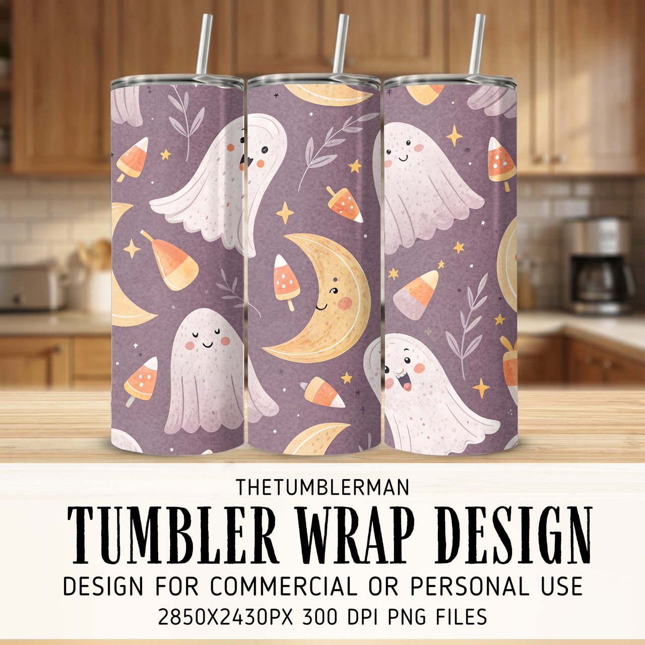 Whimsical Ghost & Moon Digital Pattern Size Bundle Png