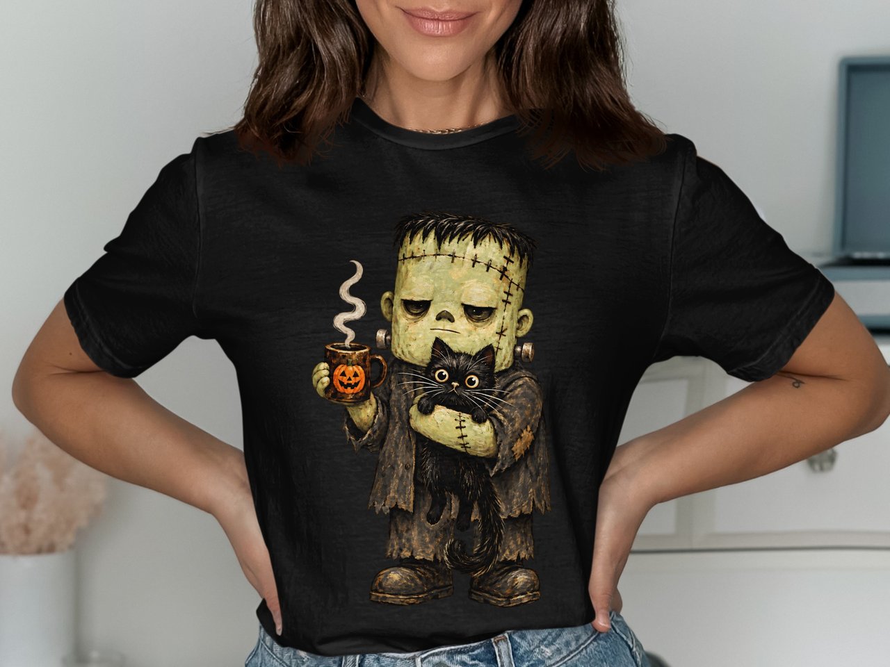 Tired Monster Coffee and Cat Tee or Sweatshirt