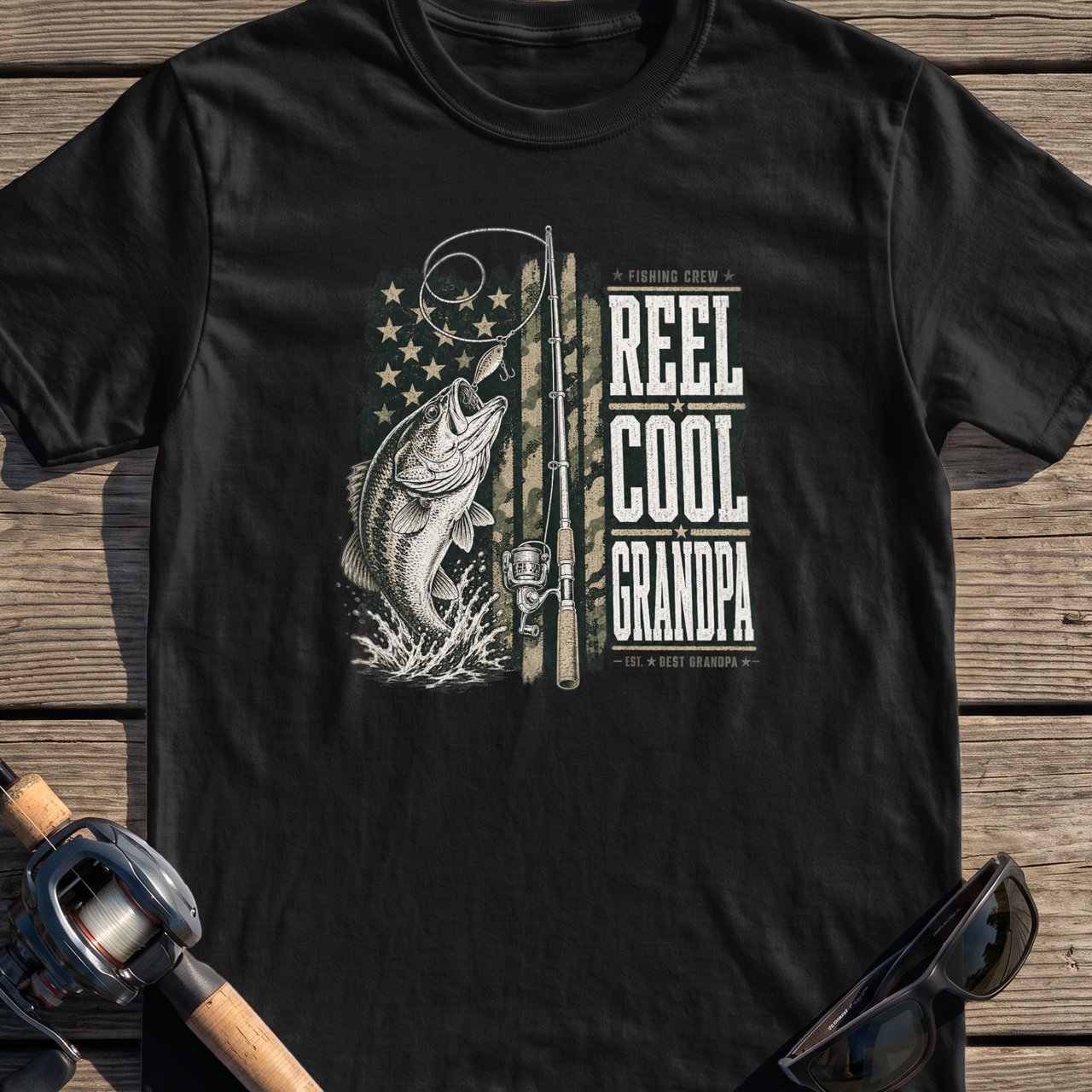 Reel Cool Grandpa Bass Fishing T-Shirt