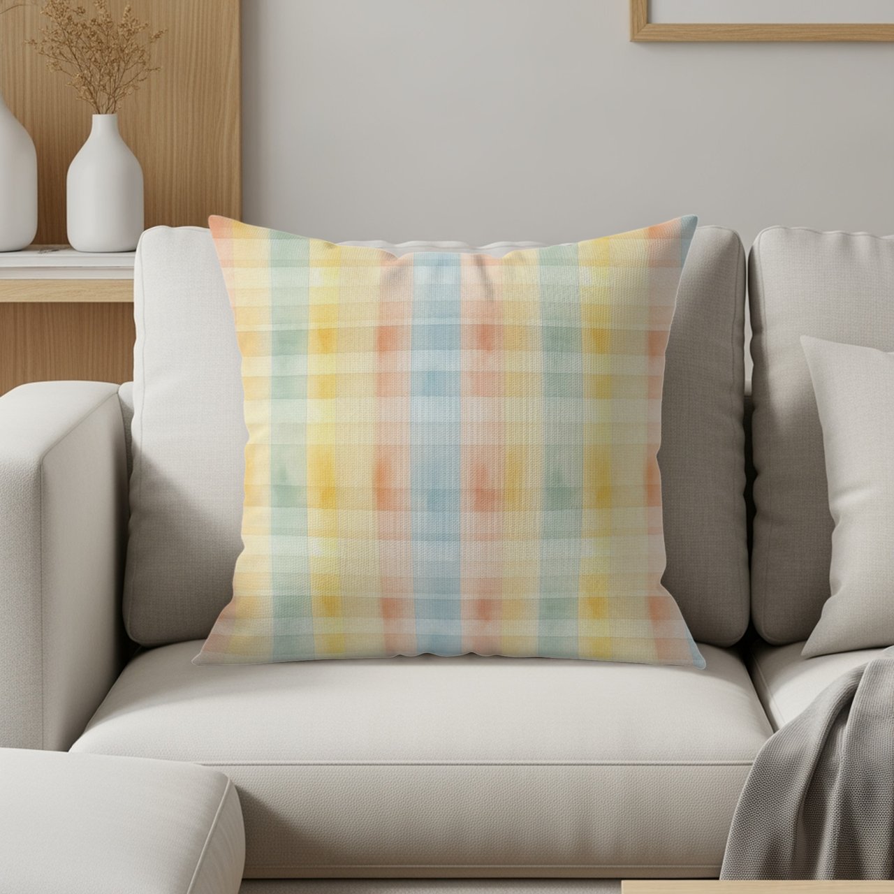 Watercolor Plaid Throw Blanket: Soft, Lightweight, Home Decor, Matching Pillows