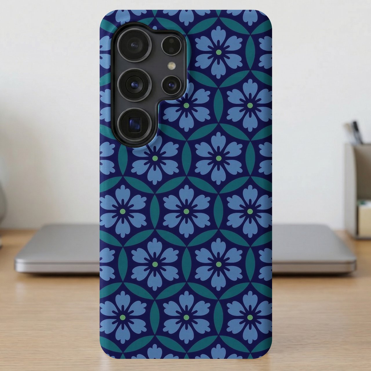 Blue Geometric Floral MagSafe® Phone Case