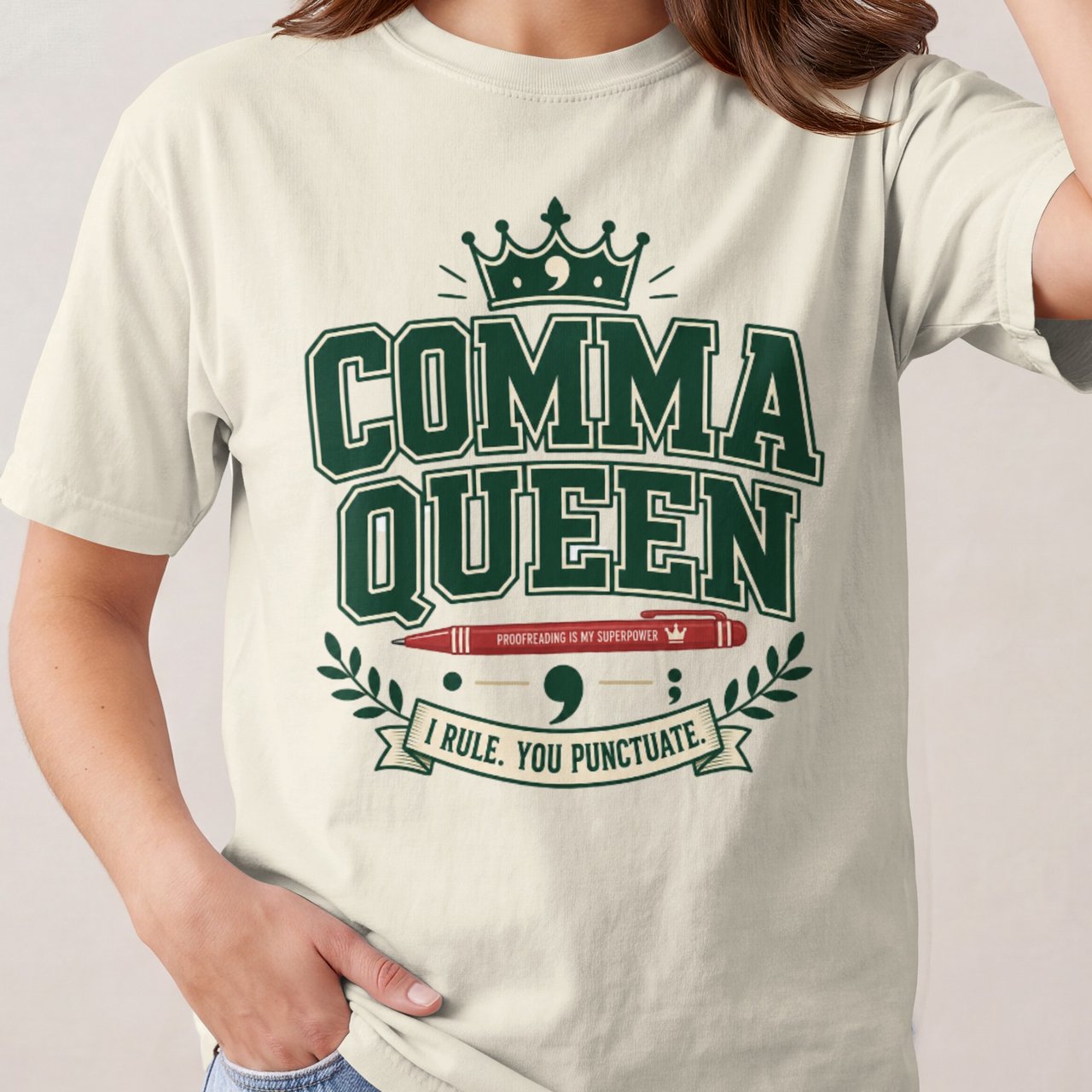 Comma Queen Shirt, Proofreading is My Superpower T-Shirt for English Teacher, Editor, Writer, Funny Grammar Lover Sweatshirt Gift