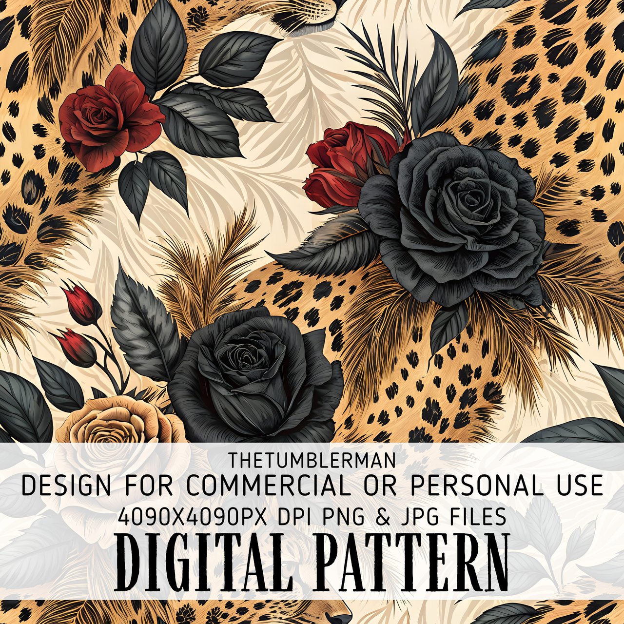 Digital Leopard Print Bundle, Rose Flower Pattern, Printable Digital, Floral Fabric Design, Trendy Leopard Print, Seamless Leopard Pattern