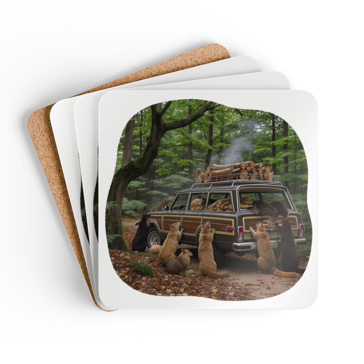 Grand Wagoneer, The Waggy Corkwood Coaster Set, Cute Animal Coasters, Wildlife Art, Unique Coasters, Car Lover Gift, Fun Home Decor