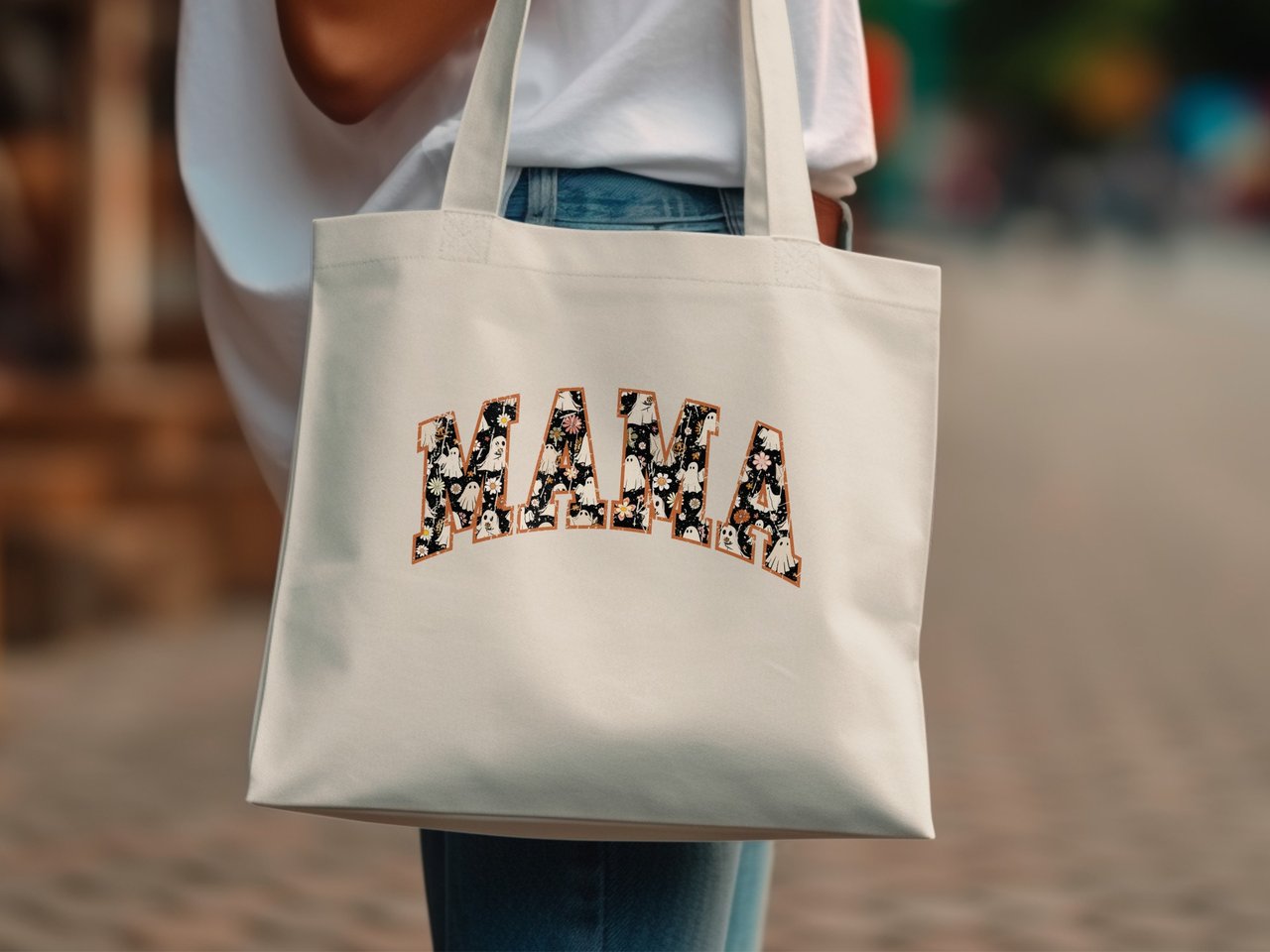 Retro Ghost Mama Tote Bag