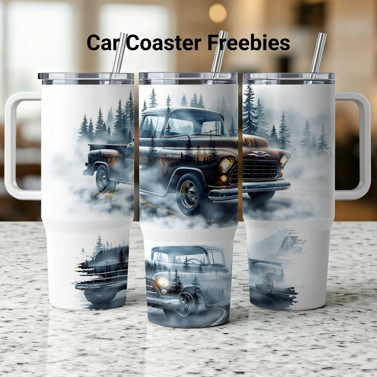 40oz Vintage Truck Tumbler Wrap Digital Design Rustic Pine Forest Sublimation PNG Classic Car Enthusiast Gift