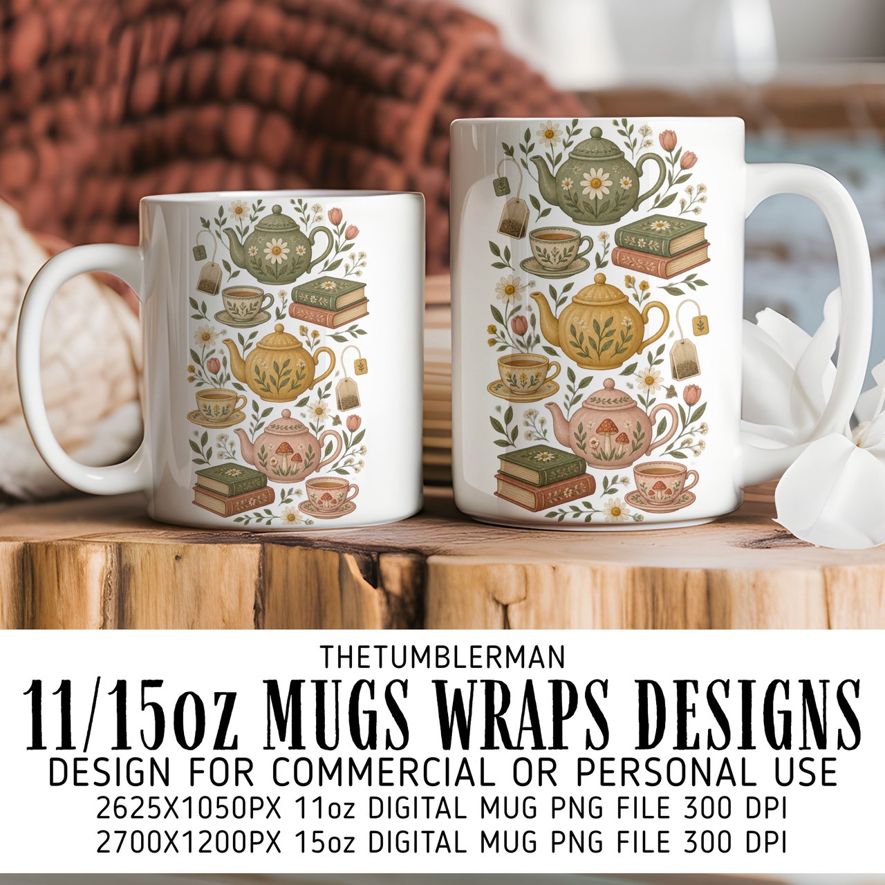 Vintage Tea and Books Digital Mug Wrap