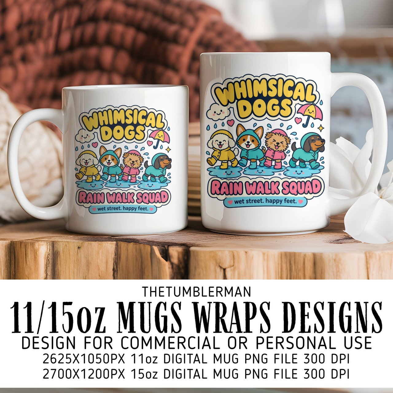 Whimsical Dogs Rain Walk Squad Digital