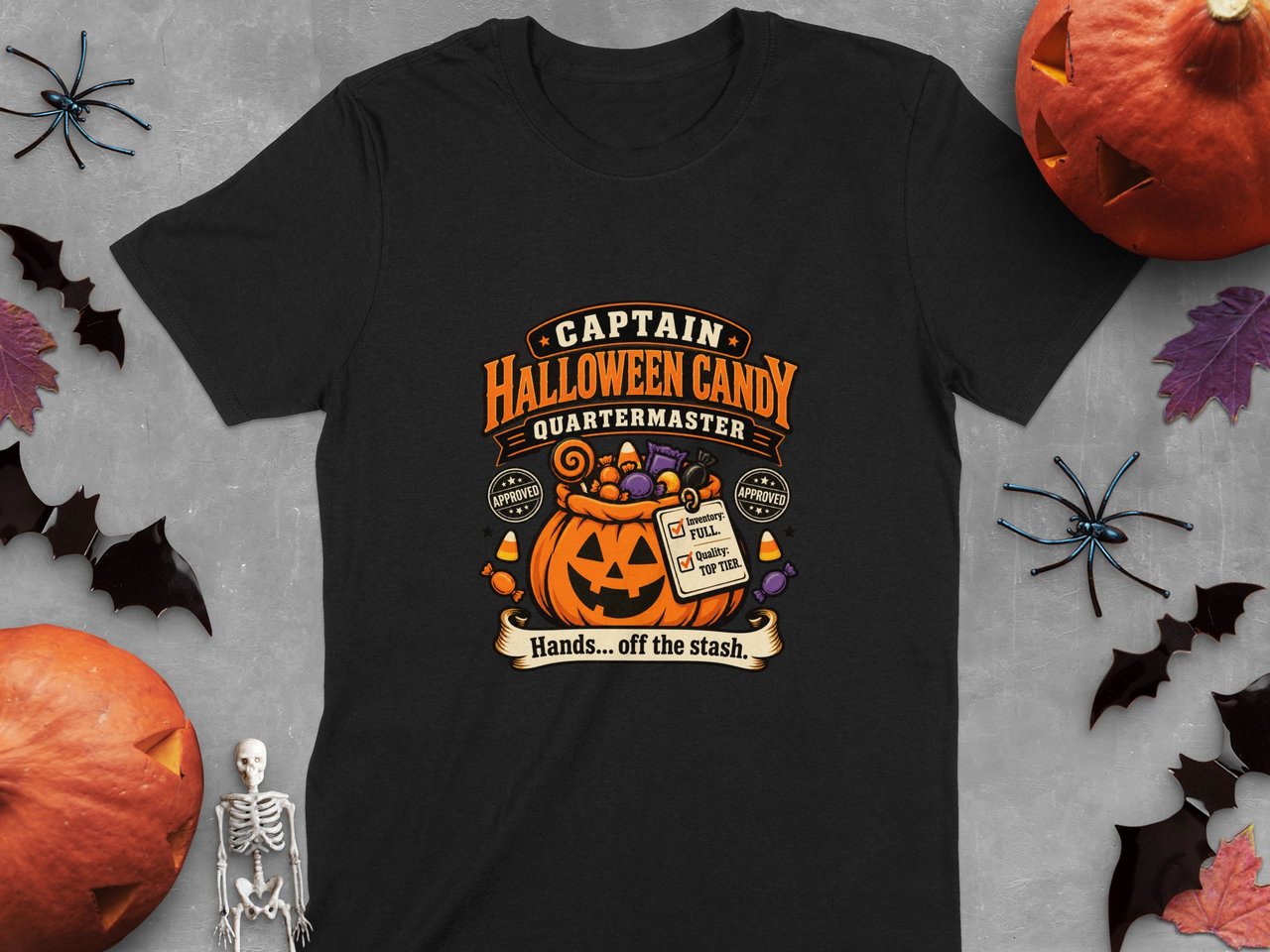 Captain Halloween Candy Quartermaster Jack O Lantern Trick Or Treat Pumpkin Graphic Crewneck Sweatshirts