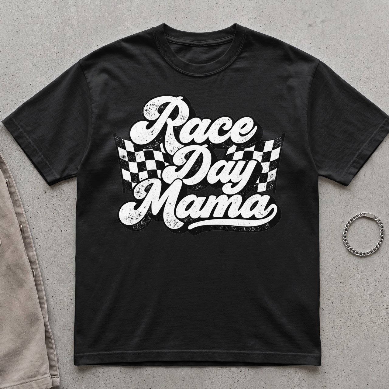 Race Day Mama T-Shirt Retro Racing Mom Shirt Checkered Flag Graphic Tee Dirt Track Mother Gift Vintage Speedway Apparel Track Day Outfit