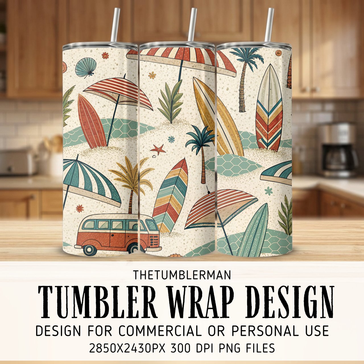 Retro Coastal Beach Digital Design Size Bundle Png
